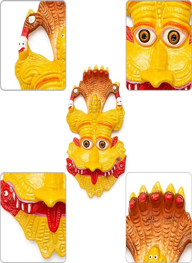 Salvus APP SOLUTIONS Sacred Metal Narsingh Kirtimukha Wall Hanging Mask Nazar Battu: Divine Protection and Spiritual Decor (Yellow_4X6.5 Inch) - Image 4